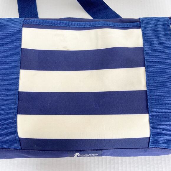 Initials Inc Beach Bag Tote Navy Blue Ivory White Stripe Mesh Bottom Pockets A - Picture 5 of 15